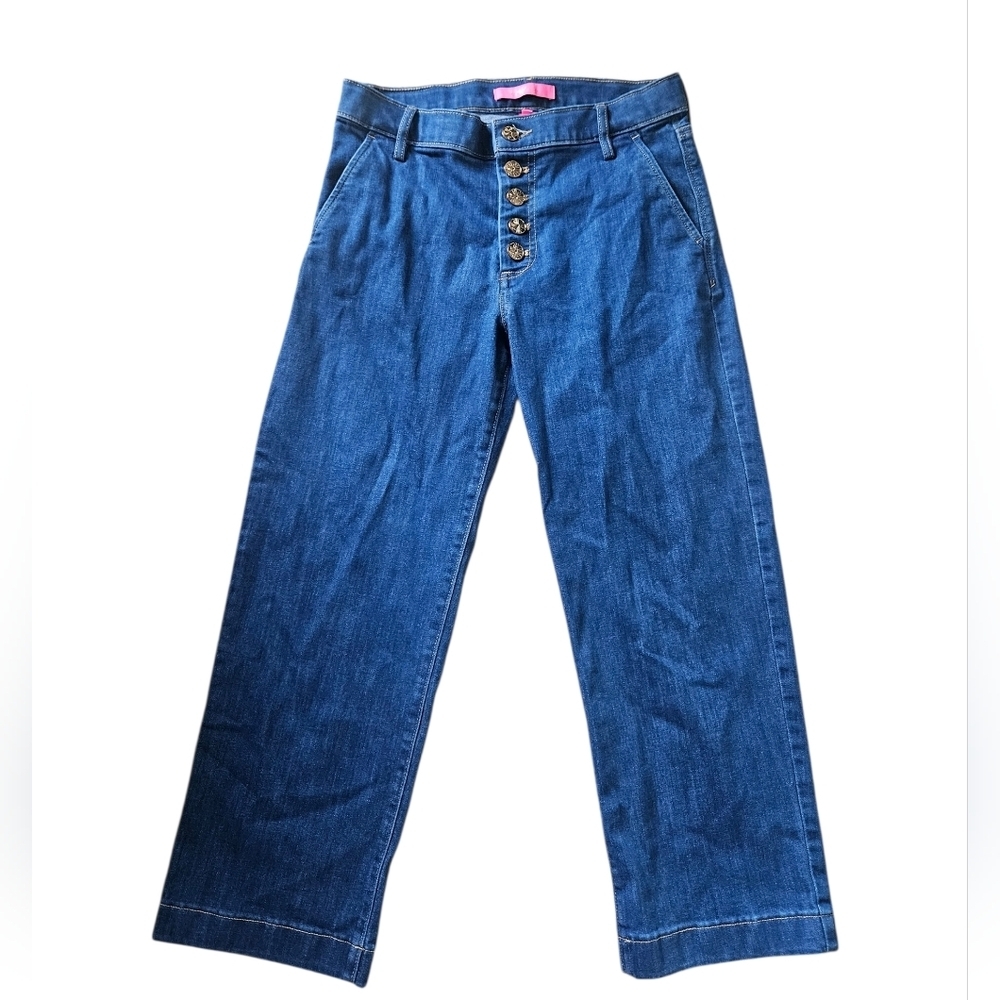 Lily Pulitzer Aileen High Rise Straight Leg Jeans Pineapple Grove Women 6